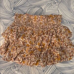 Aqua Floral Mini Skort in Cream and Brown